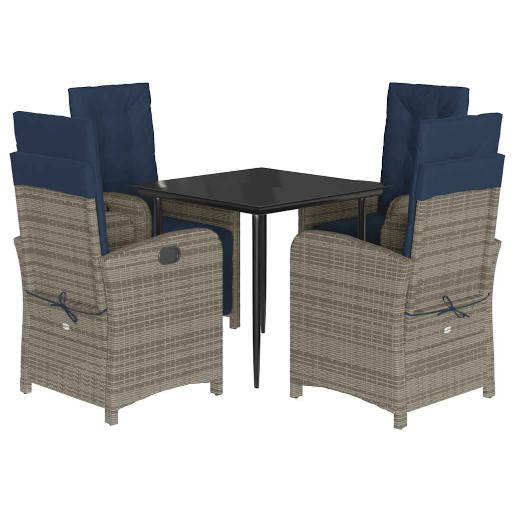 vidaXL 5 Piece Garden Dining Set with Cushions Grey Poly Rattan 2