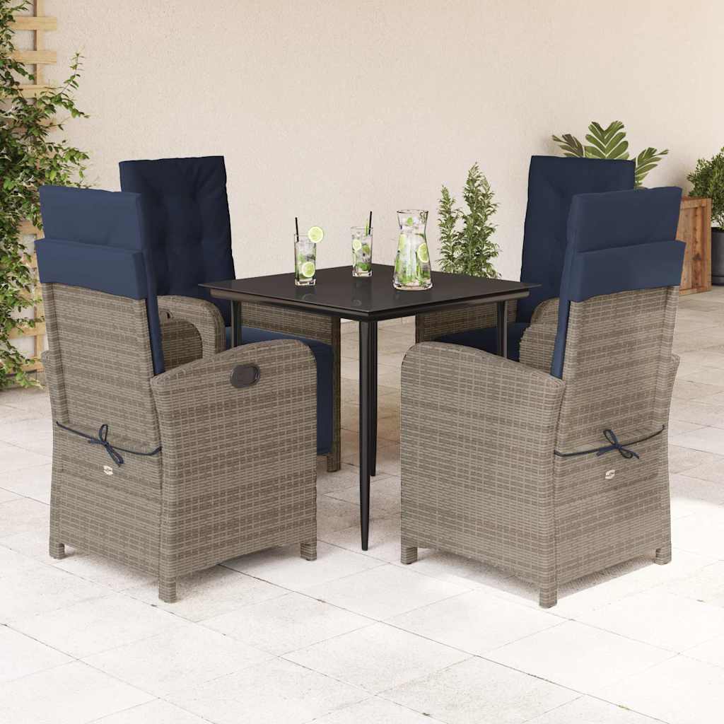 vidaXL 5 Piece Garden Dining Set with Cushions Grey Poly Rattan 1