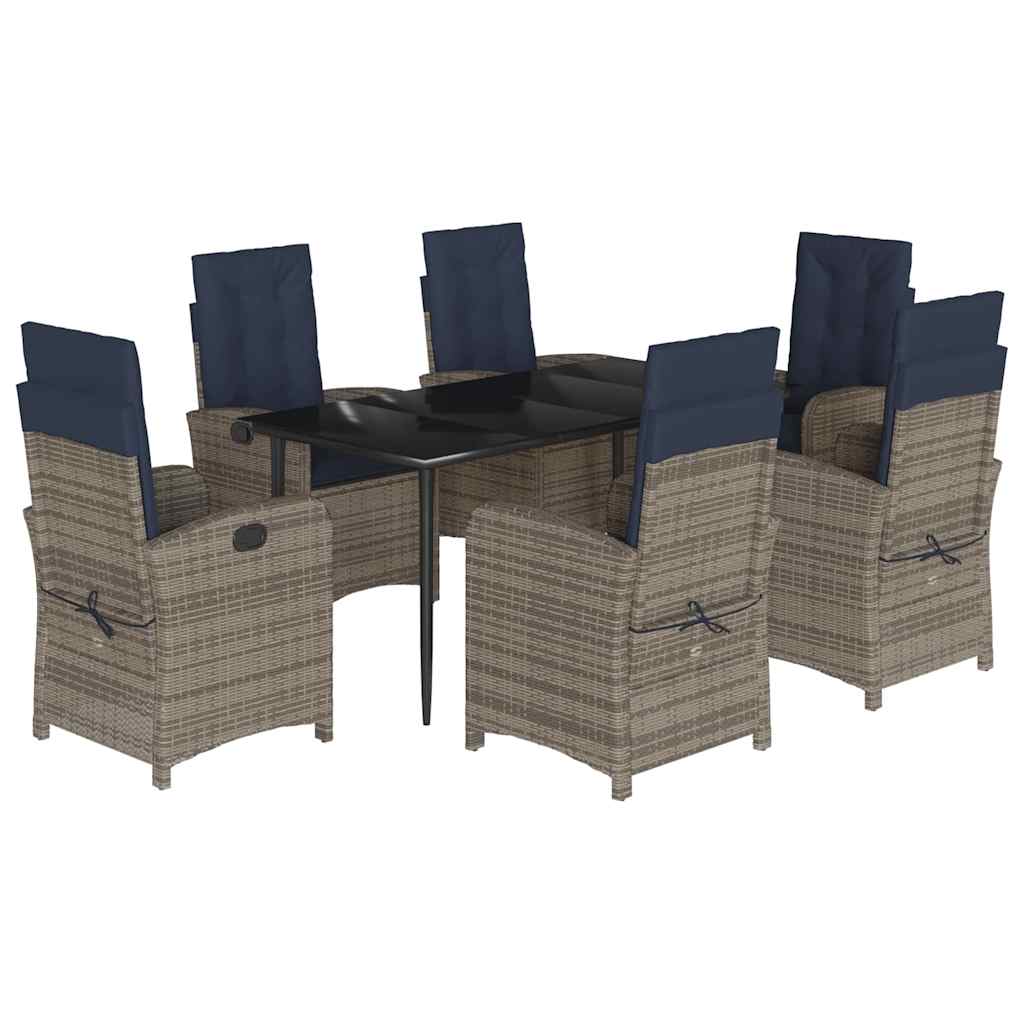 vidaXL 7 Piece Garden Dining Set with Cushions Grey Poly Rattan 2
