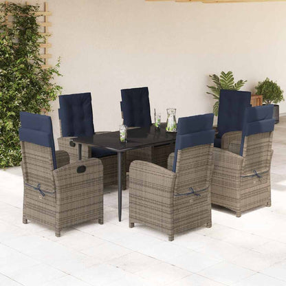vidaXL 7 Piece Garden Dining Set with Cushions Grey Poly Rattan 1