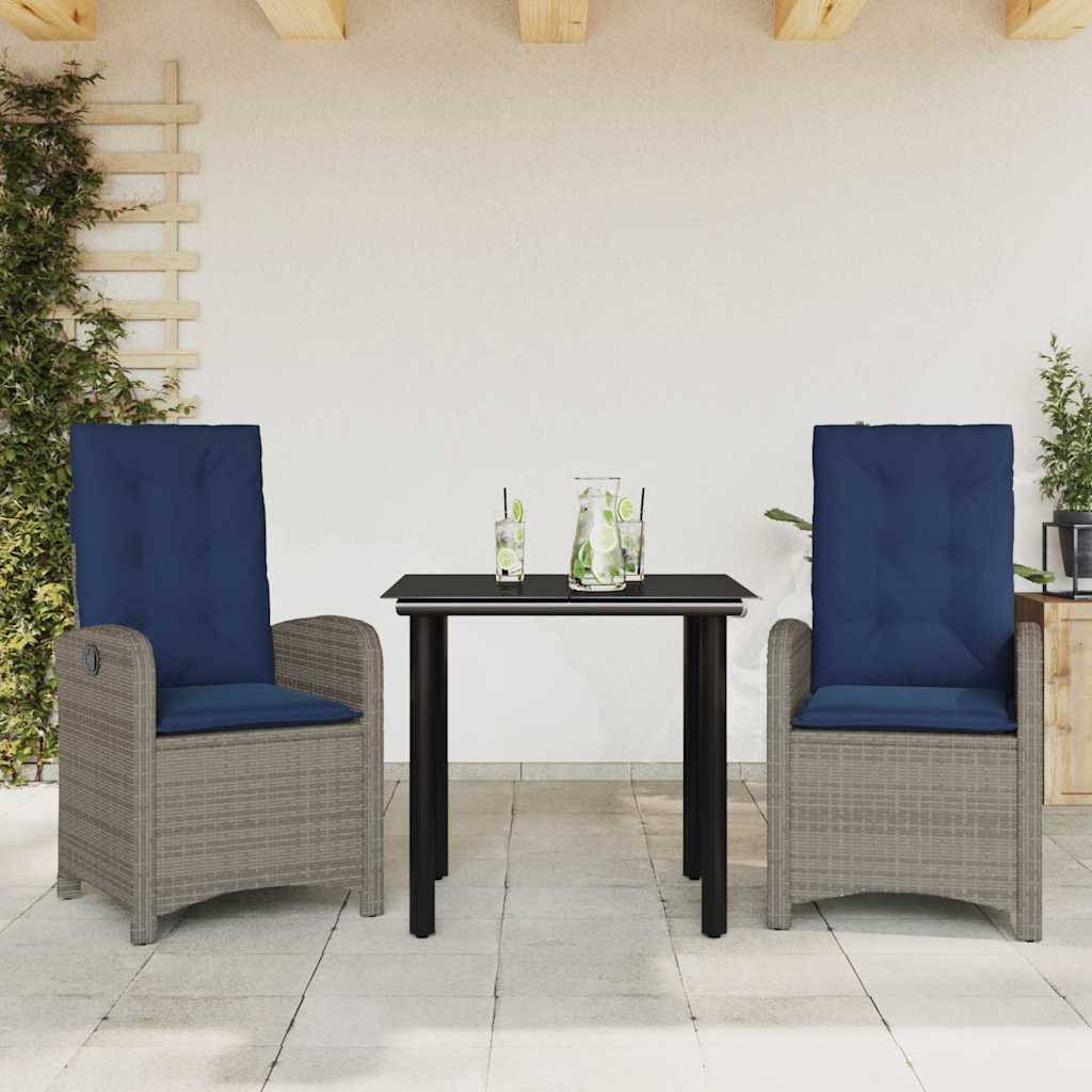 vidaXL 5 Piece Garden Dining Set with Cushions Grey Poly Rattan