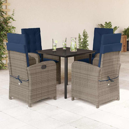 vidaXL 5 Piece Garden Dining Set with Cushions Grey Poly Rattan