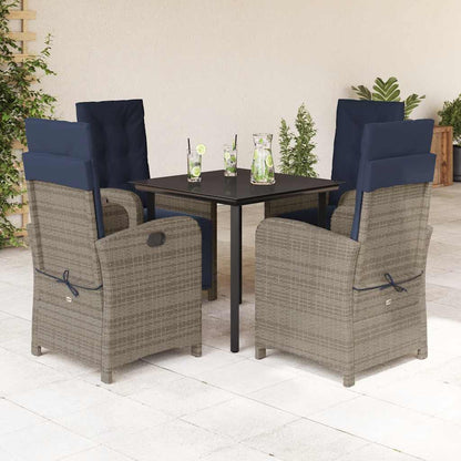vidaXL 5 Piece Garden Dining Set with Cushions Grey Poly Rattan 1