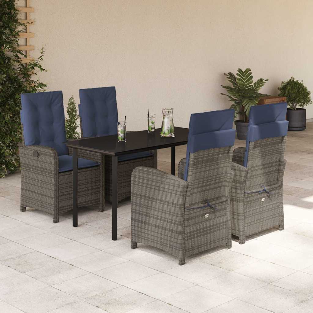 vidaXL 5 Piece Garden Dining Set with Cushions Grey Poly Rattan