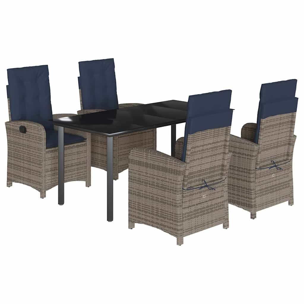 5 Piece Garden Dining Set with Cushions Grey Poly Rattan 160 cm table length without footrest 4