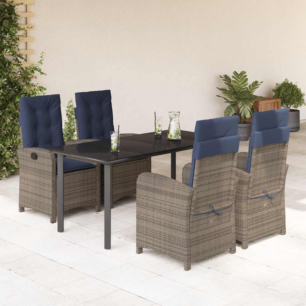5 Piece Garden Dining Set with Cushions Grey Poly Rattan 160 cm table length without footrest 4