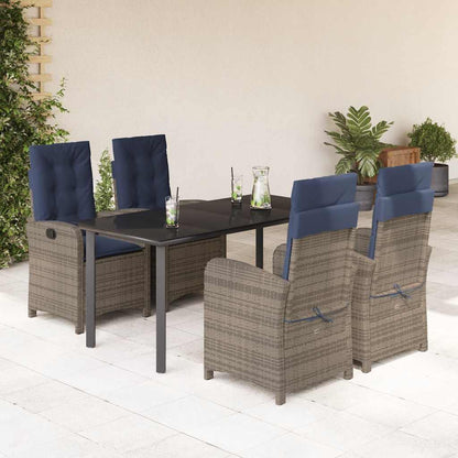 5 Piece Garden Dining Set with Cushions Grey Poly Rattan 160 cm table length without footrest 4