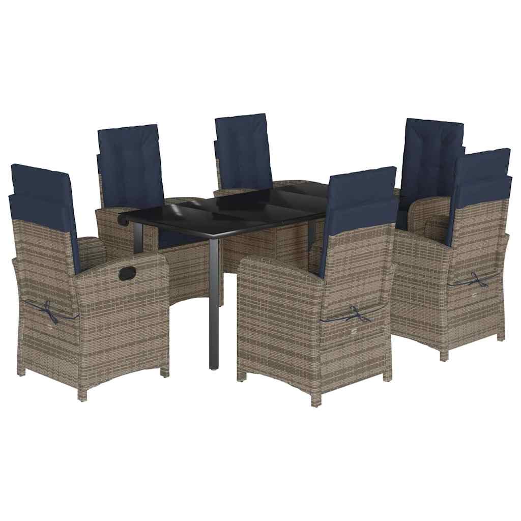 vidaXL 7 Piece Garden Dining Set with Cushions Grey Poly Rattan 2
