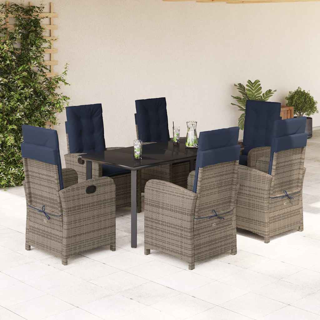 vidaXL 7 Piece Garden Dining Set with Cushions Grey Poly Rattan 1