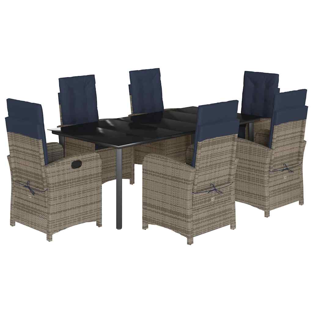 vidaXL 7 Piece Garden Dining Set with Cushions Grey Poly Rattan 2