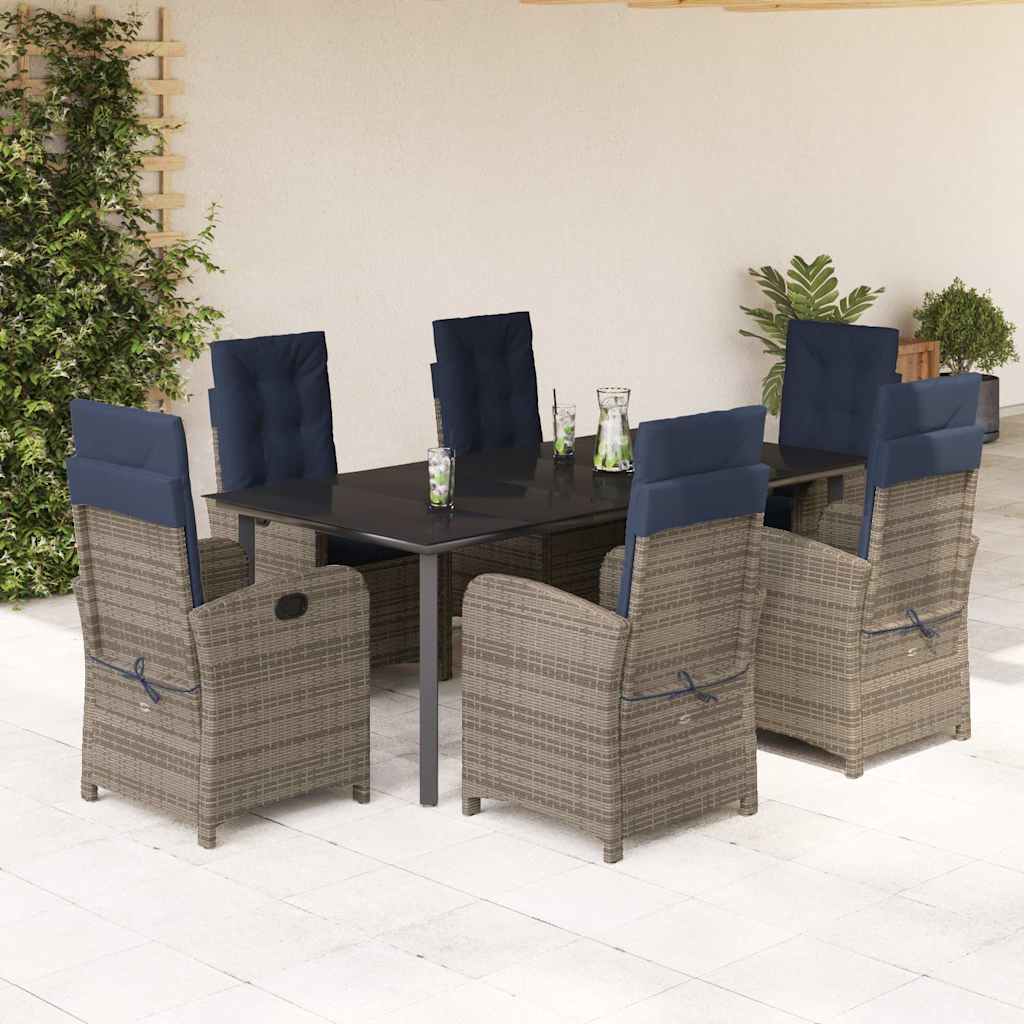 vidaXL 7 Piece Garden Dining Set with Cushions Grey Poly Rattan 1