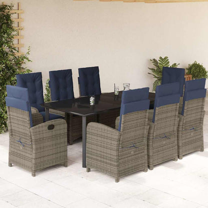 vidaXL 9 Piece Garden Dining Set with Cushions Grey Poly Rattan 1
