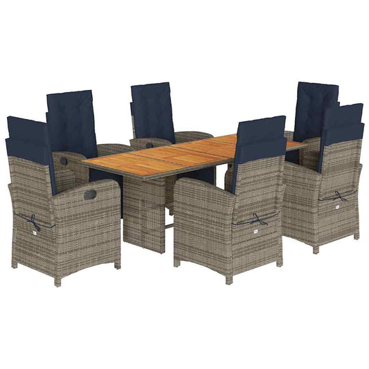 7 Piece Garden Dining Set with Cushions Grey Poly Rattan 6