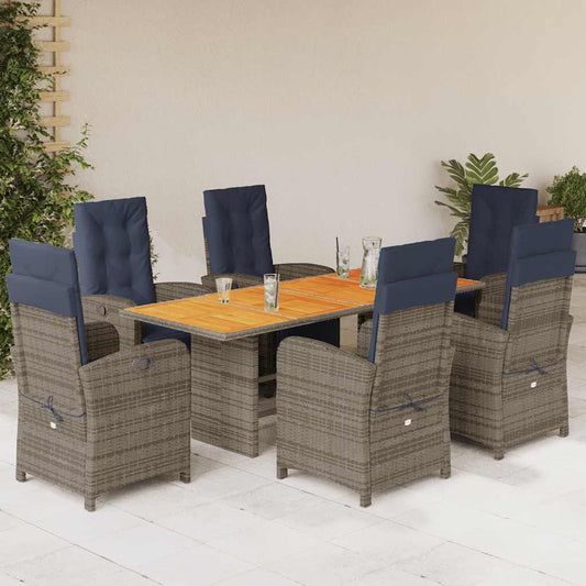 7 Piece Garden Dining Set with Cushions Grey Poly Rattan 6