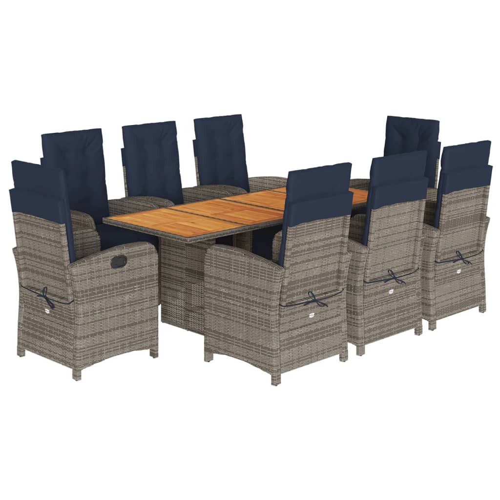 vidaXL 9 Piece Garden Dining Set with Cushions Grey Poly Rattan 2