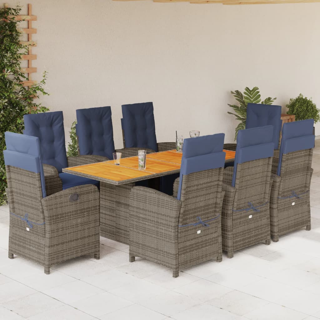 vidaXL 9 Piece Garden Dining Set with Cushions Grey Poly Rattan 1