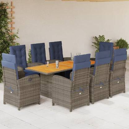 vidaXL 9 Piece Garden Dining Set with Cushions Grey Poly Rattan 1