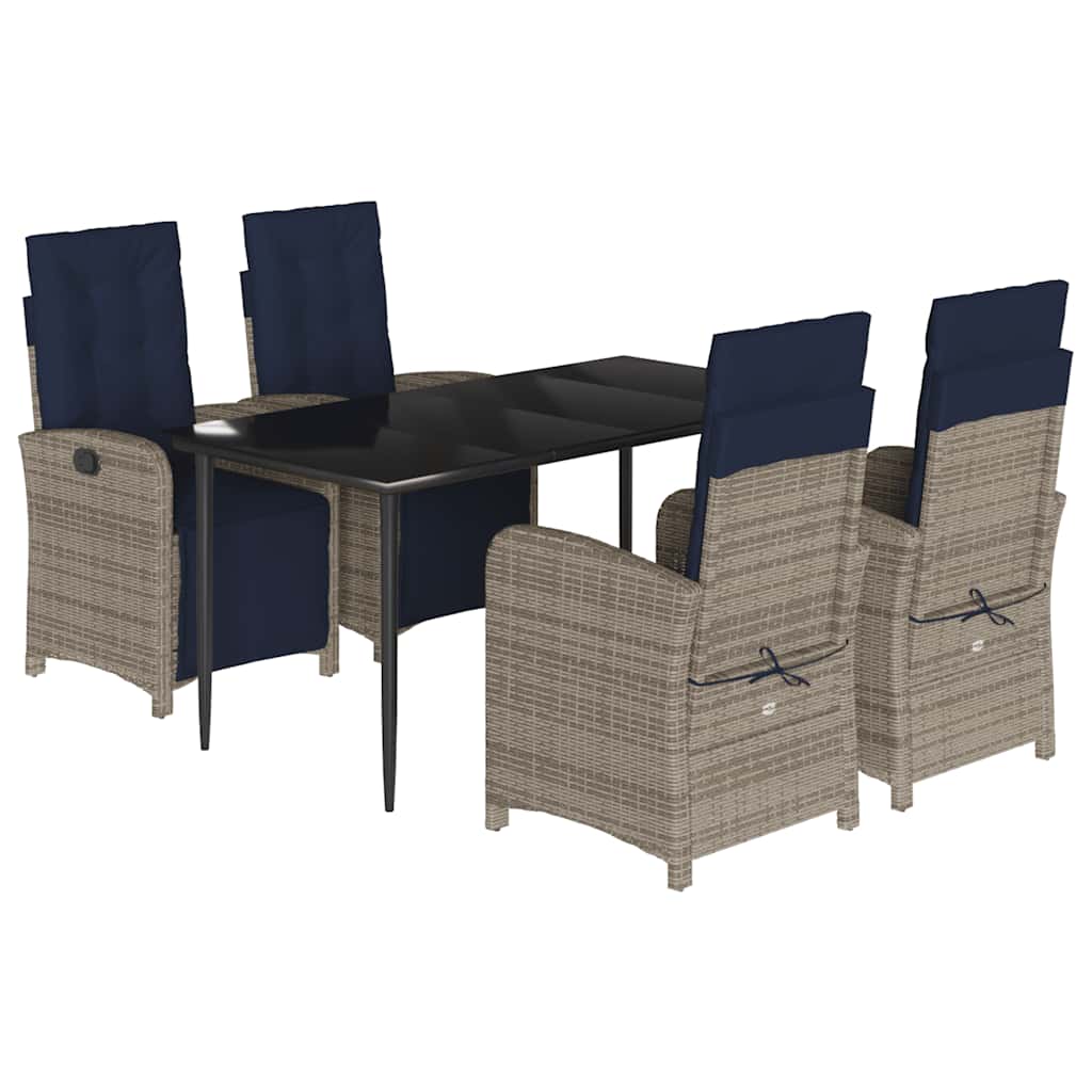 vidaXL 5 Piece Garden Dining Set with Cushions Grey Poly Rattan 2