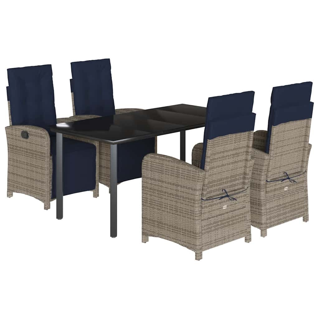 vidaXL 5 Piece Garden Dining Set with Cushions Grey Poly Rattan 2