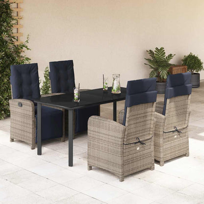 vidaXL 5 Piece Garden Dining Set with Cushions Grey Poly Rattan 1