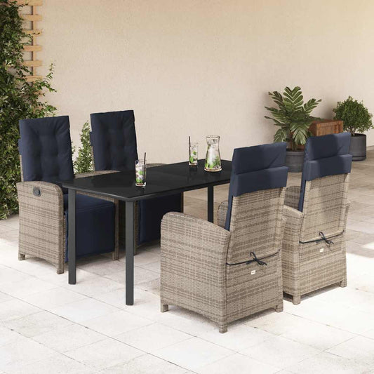 7 Piece Garden Dining Set with Cushions Grey Poly Rattan 160 cm table length Round leg 4