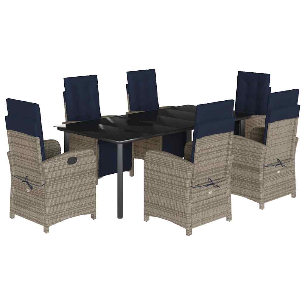 vidaXL 7 Piece Garden Dining Set with Cushions Grey Poly Rattan 2