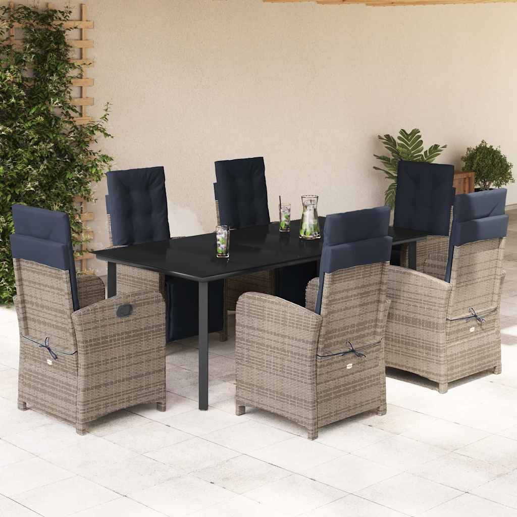 vidaXL 7 Piece Garden Dining Set with Cushions Grey Poly Rattan 1