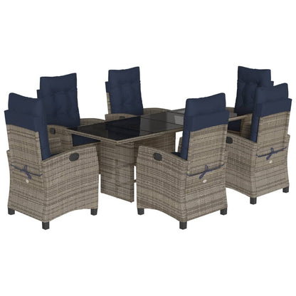 vidaXL 7 Piece Garden Dining Set with Cushions Grey Poly Rattan 2
