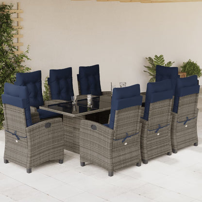vidaXL 9 Piece Garden Dining Set with Cushions Grey Poly Rattan 1
