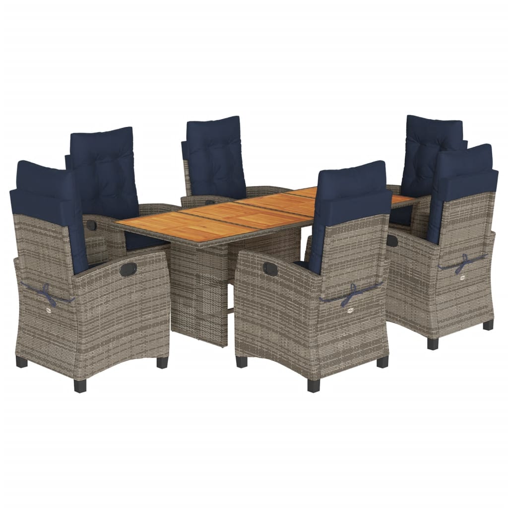 vidaXL 7 Piece Garden Dining Set with Cushions Grey Poly Rattan 2