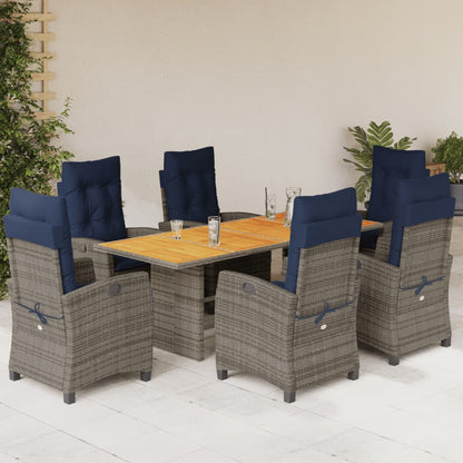 vidaXL 7 Piece Garden Dining Set with Cushions Grey Poly Rattan 1