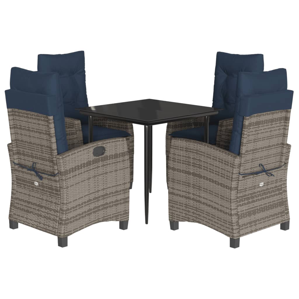 vidaXL 5 Piece Garden Dining Set with Cushions Grey Poly Rattan 2