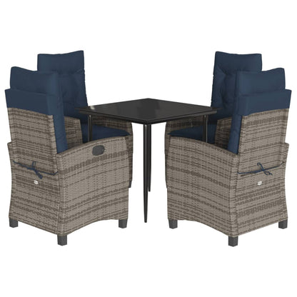vidaXL 5 Piece Garden Dining Set with Cushions Grey Poly Rattan 2