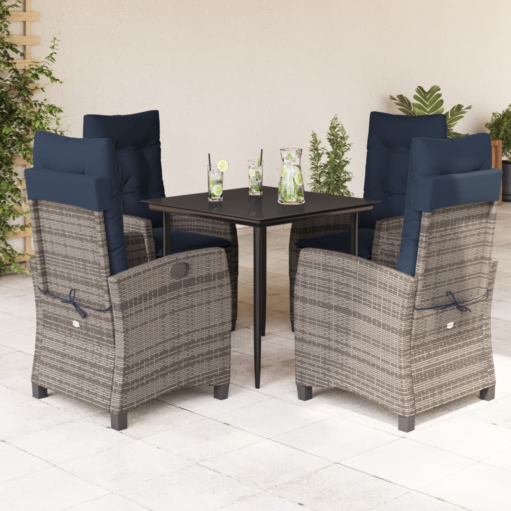 vidaXL 5 Piece Garden Dining Set with Cushions Grey Poly Rattan 1
