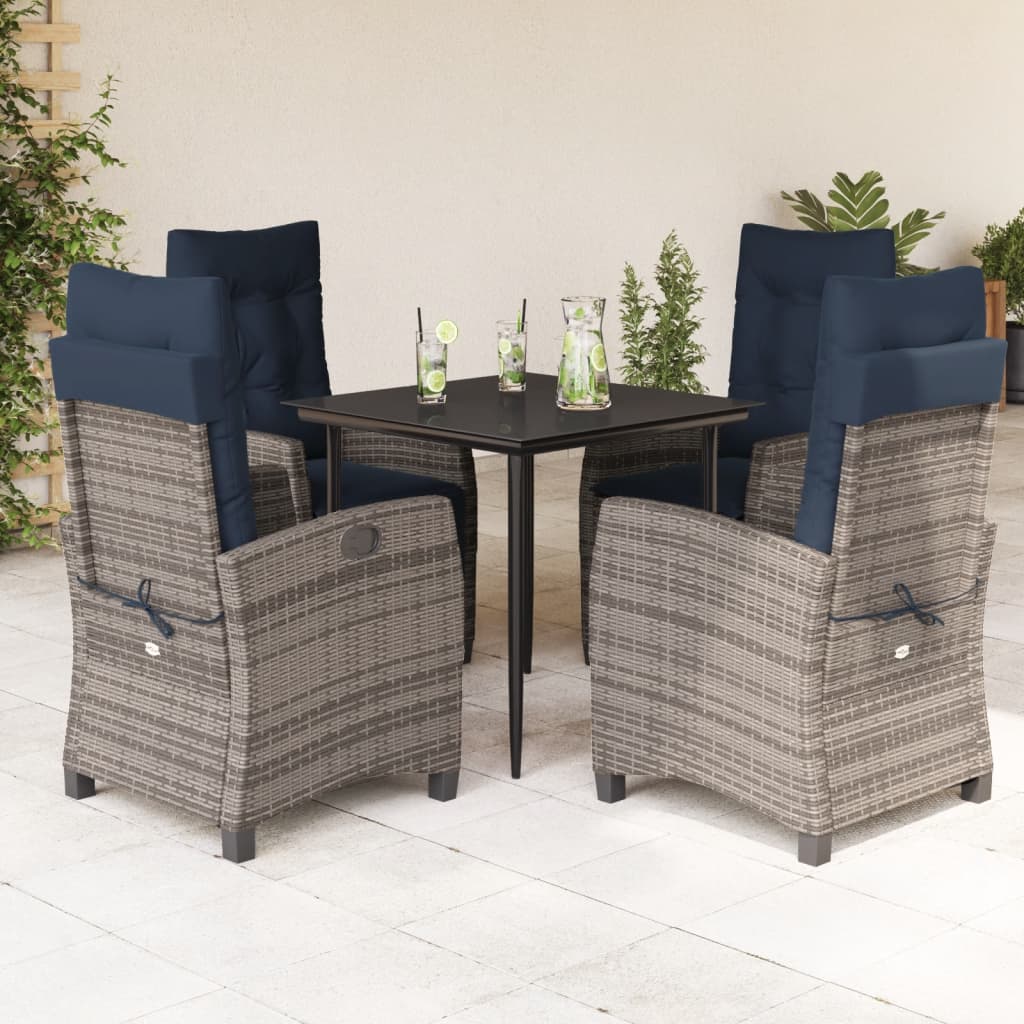 vidaXL 5 Piece Garden Dining Set with Cushions Grey Poly Rattan 1
