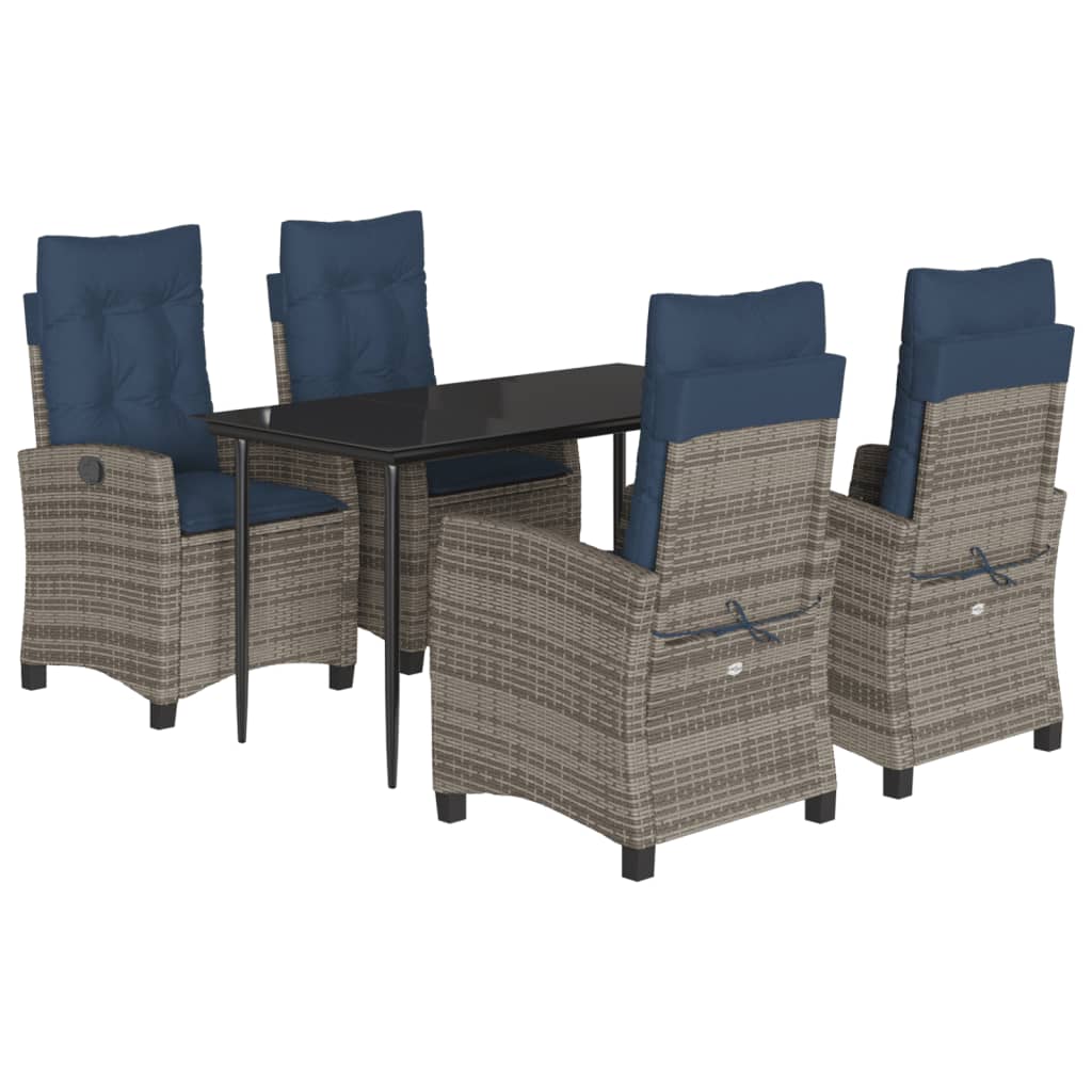 vidaXL 5 Piece Garden Dining Set with Cushions Grey Poly Rattan 2