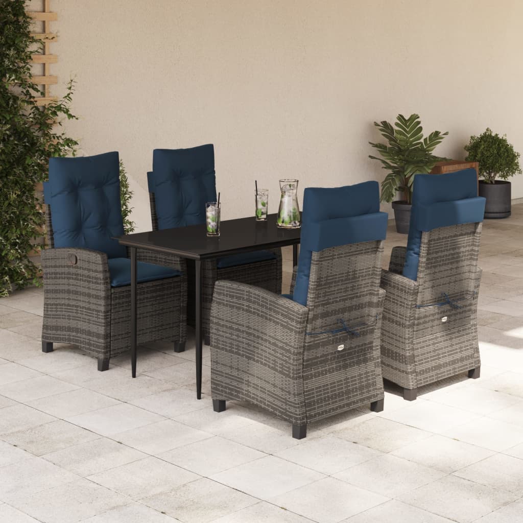 vidaXL 5 Piece Garden Dining Set with Cushions Grey Poly Rattan 1