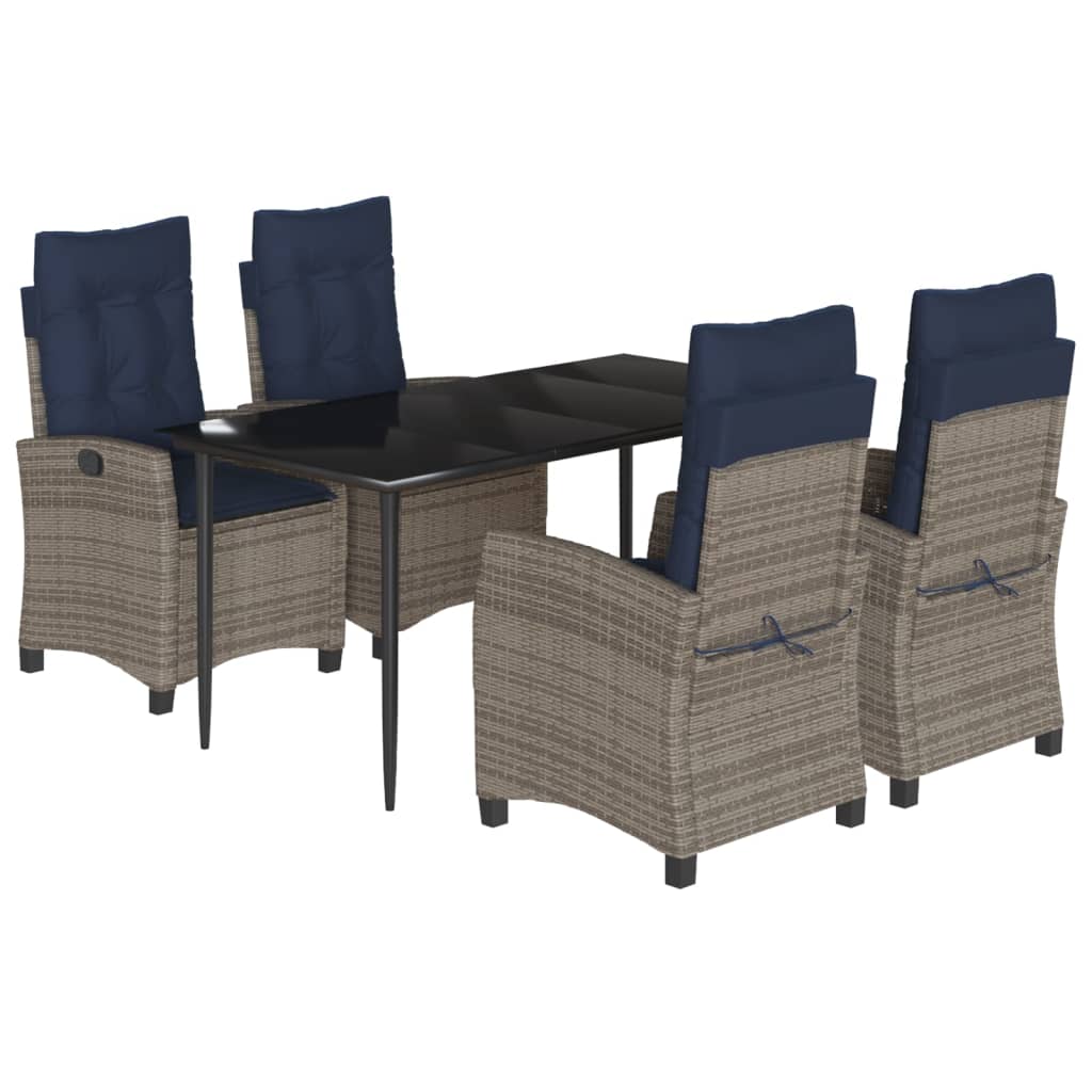vidaXL 5 Piece Garden Dining Set with Cushions Grey Poly Rattan 2