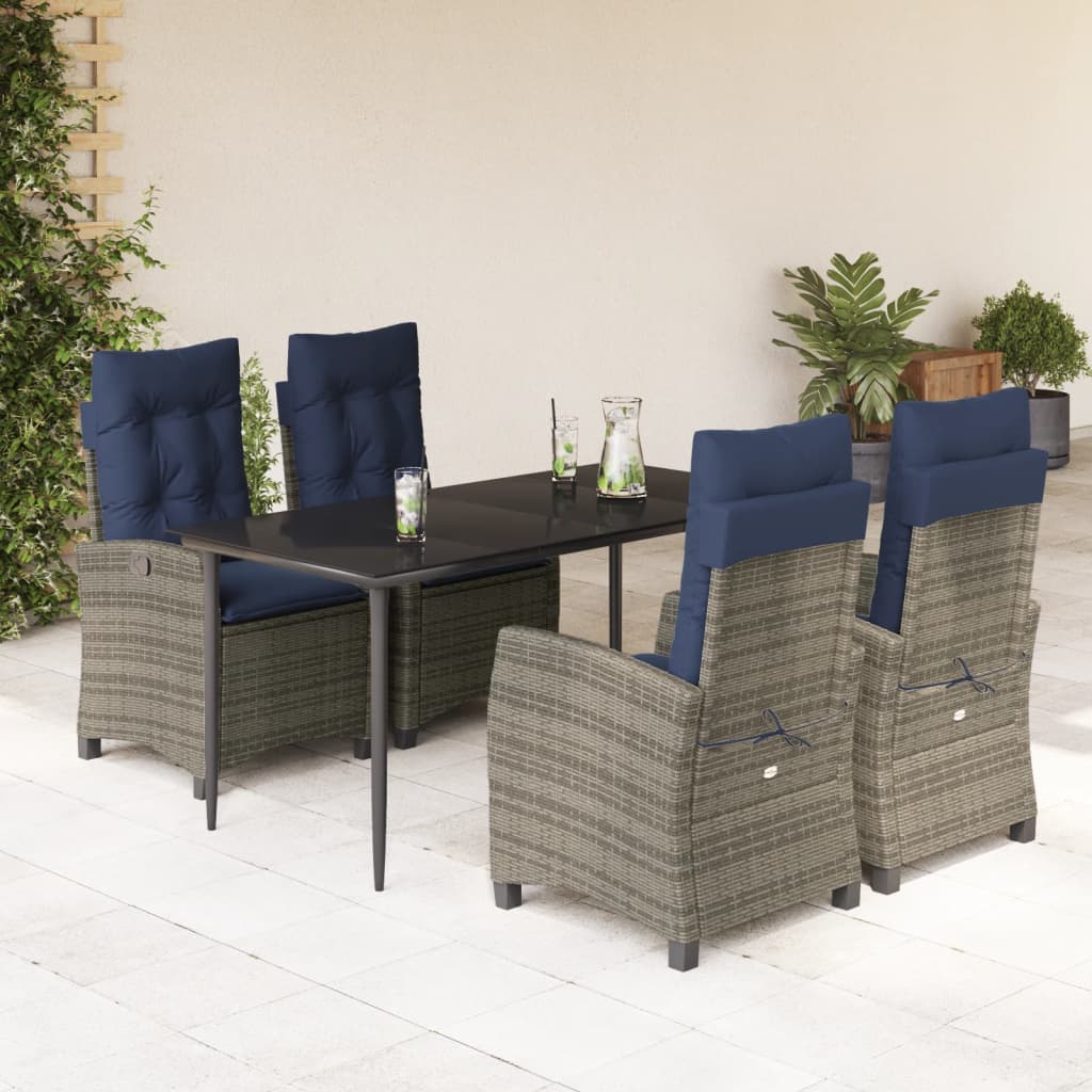 vidaXL 5 Piece Garden Dining Set with Cushions Grey Poly Rattan 1