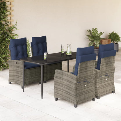 vidaXL 5 Piece Garden Dining Set with Cushions Grey Poly Rattan 1