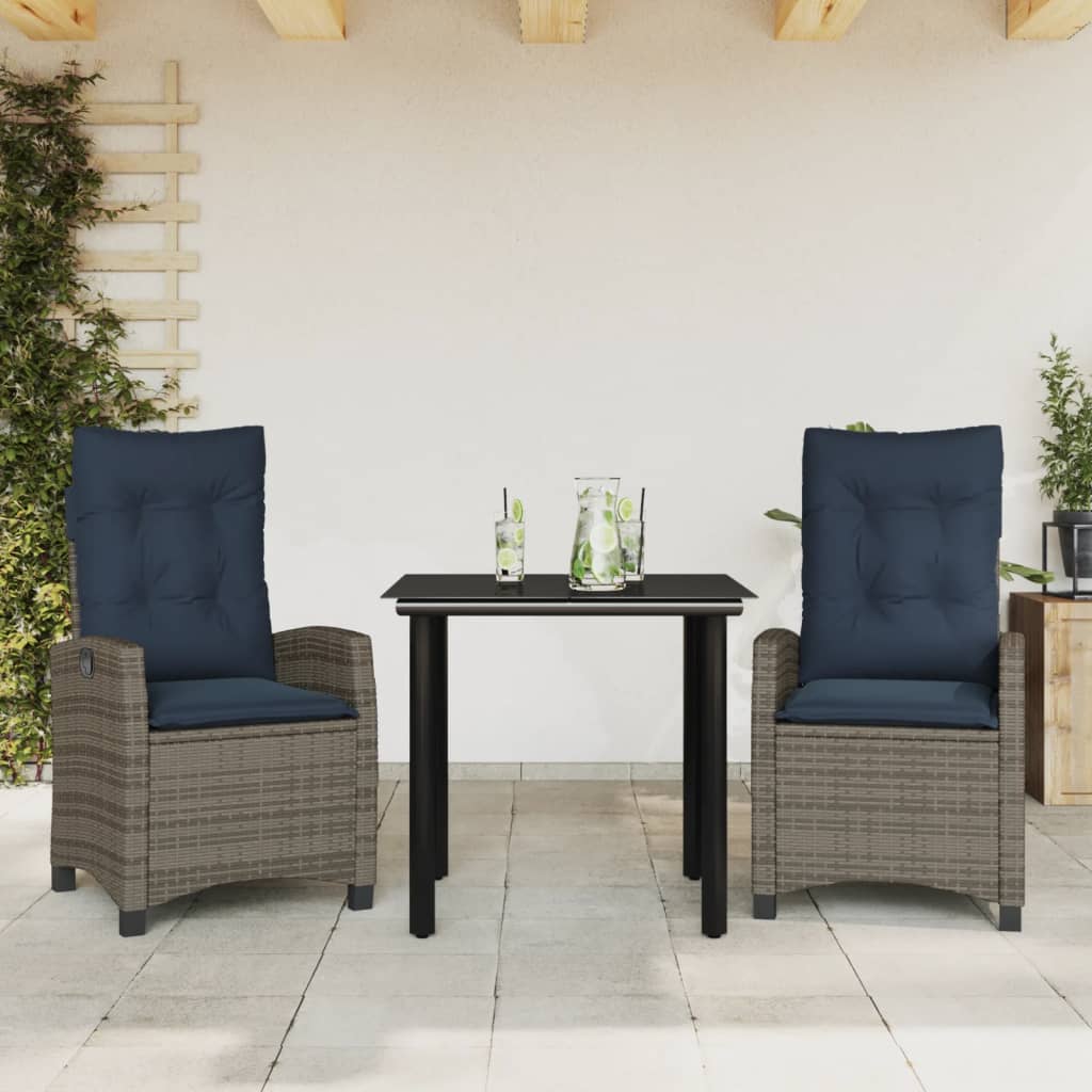 vidaXL 5 Piece Garden Dining Set with Cushions Grey Poly Rattan