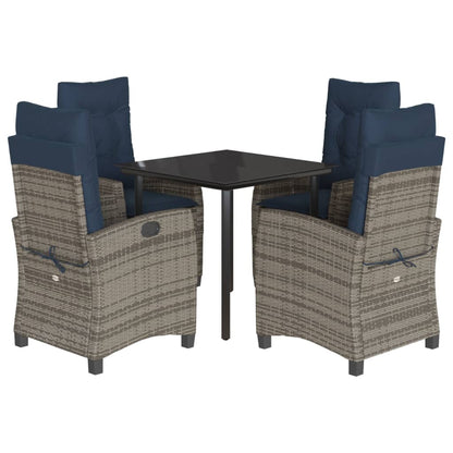 vidaXL 5 Piece Garden Dining Set with Cushions Grey Poly Rattan 2