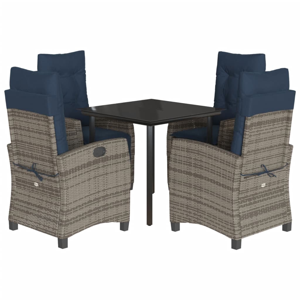 vidaXL 5 Piece Garden Dining Set with Cushions Grey Poly Rattan 2