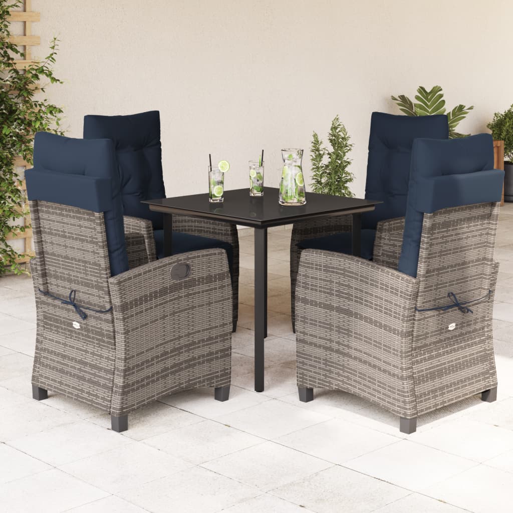 vidaXL 5 Piece Garden Dining Set with Cushions Grey Poly Rattan 1