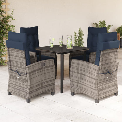 vidaXL 5 Piece Garden Dining Set with Cushions Grey Poly Rattan 1