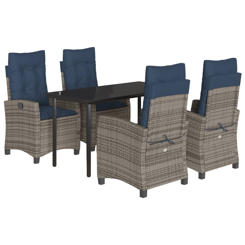 vidaXL 5 Piece Garden Dining Set with Cushions Grey Poly Rattan 2