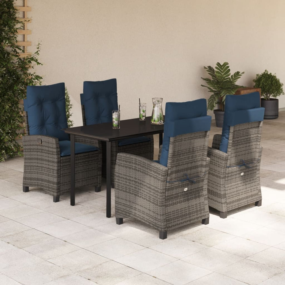 vidaXL 5 Piece Garden Dining Set with Cushions Grey Poly Rattan