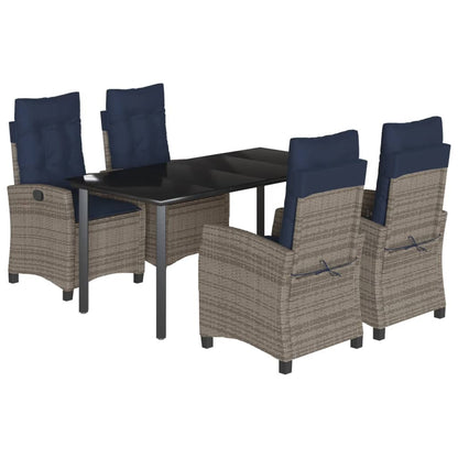 vidaXL 5 Piece Garden Dining Set with Cushions Grey Poly Rattan 2