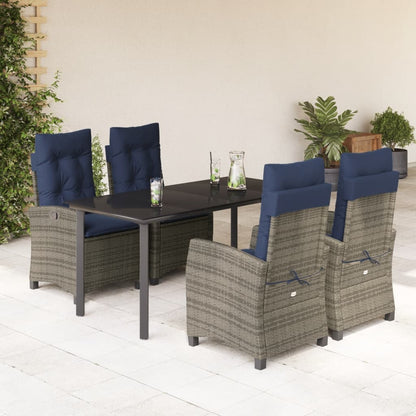 vidaXL 5 Piece Garden Dining Set with Cushions Grey Poly Rattan 1