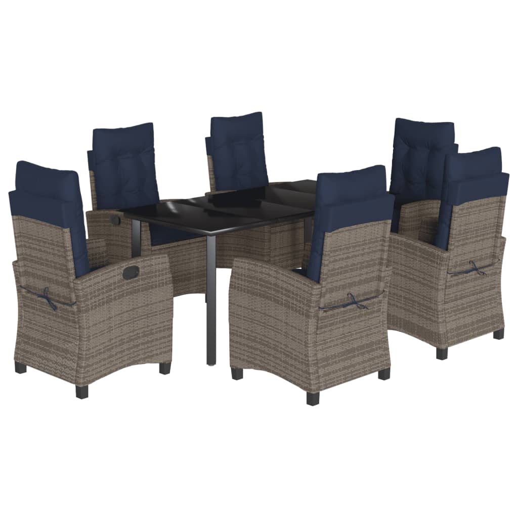 vidaXL 7 Piece Garden Dining Set with Cushions Grey Poly Rattan 2